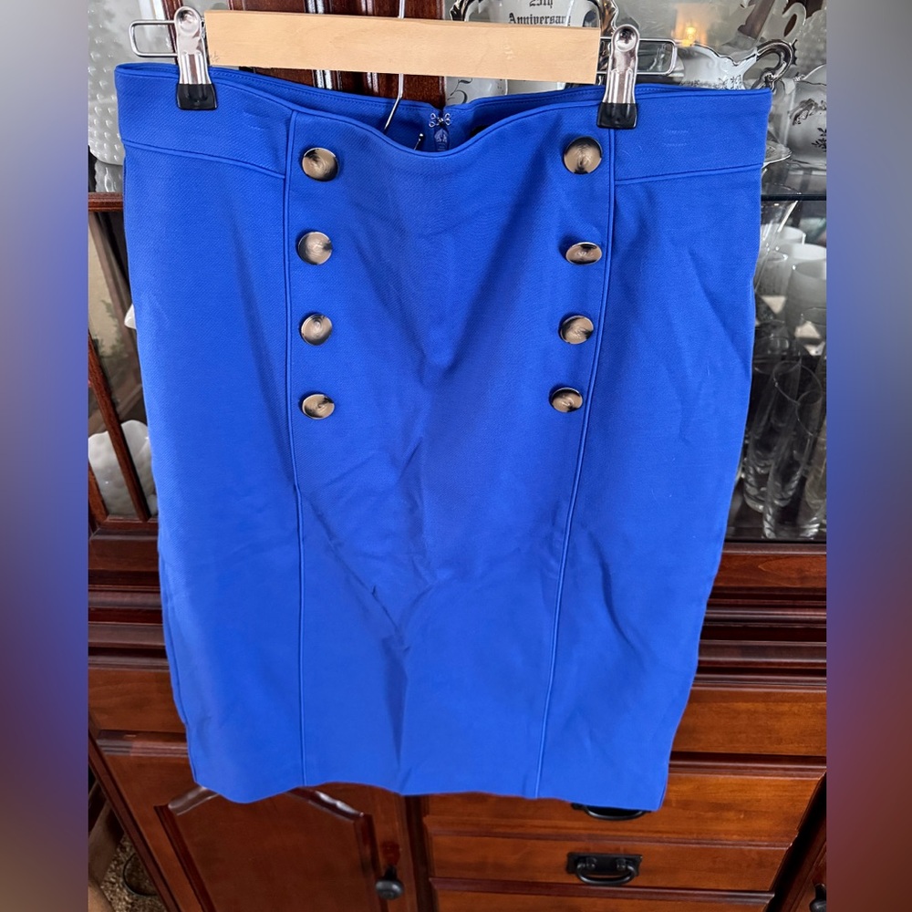 Ann Taylor Blue Button-Front Women's Pencil  Skirt